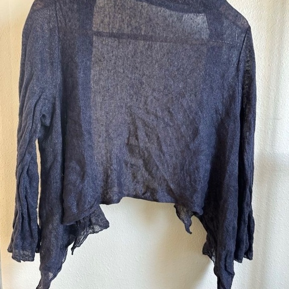 EILEEN FISHER Blue Linen Cropped Cardigan L - Picture 7 of 8